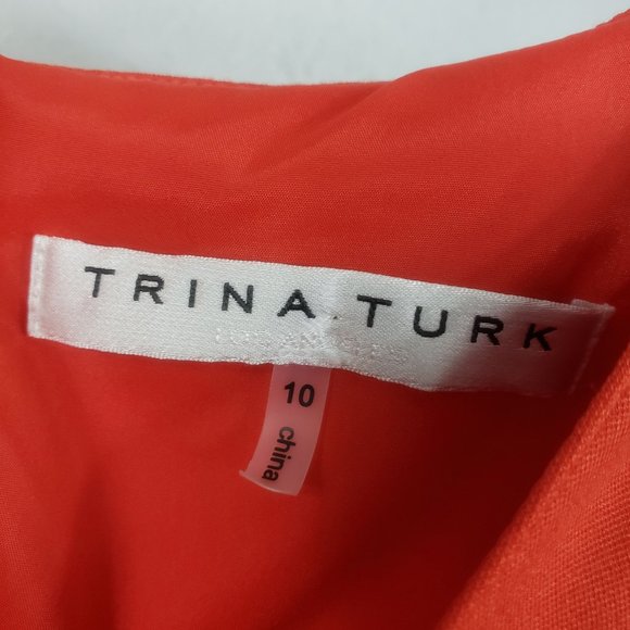 Trina Turk Size 10 Lined Mini Ruffle Zip Back Sleeveless Halter Shift Dress - Picture 14 of 14